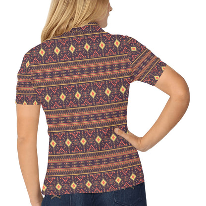 Southwest Ethnic Design Themed Print Women's Polo Shirt