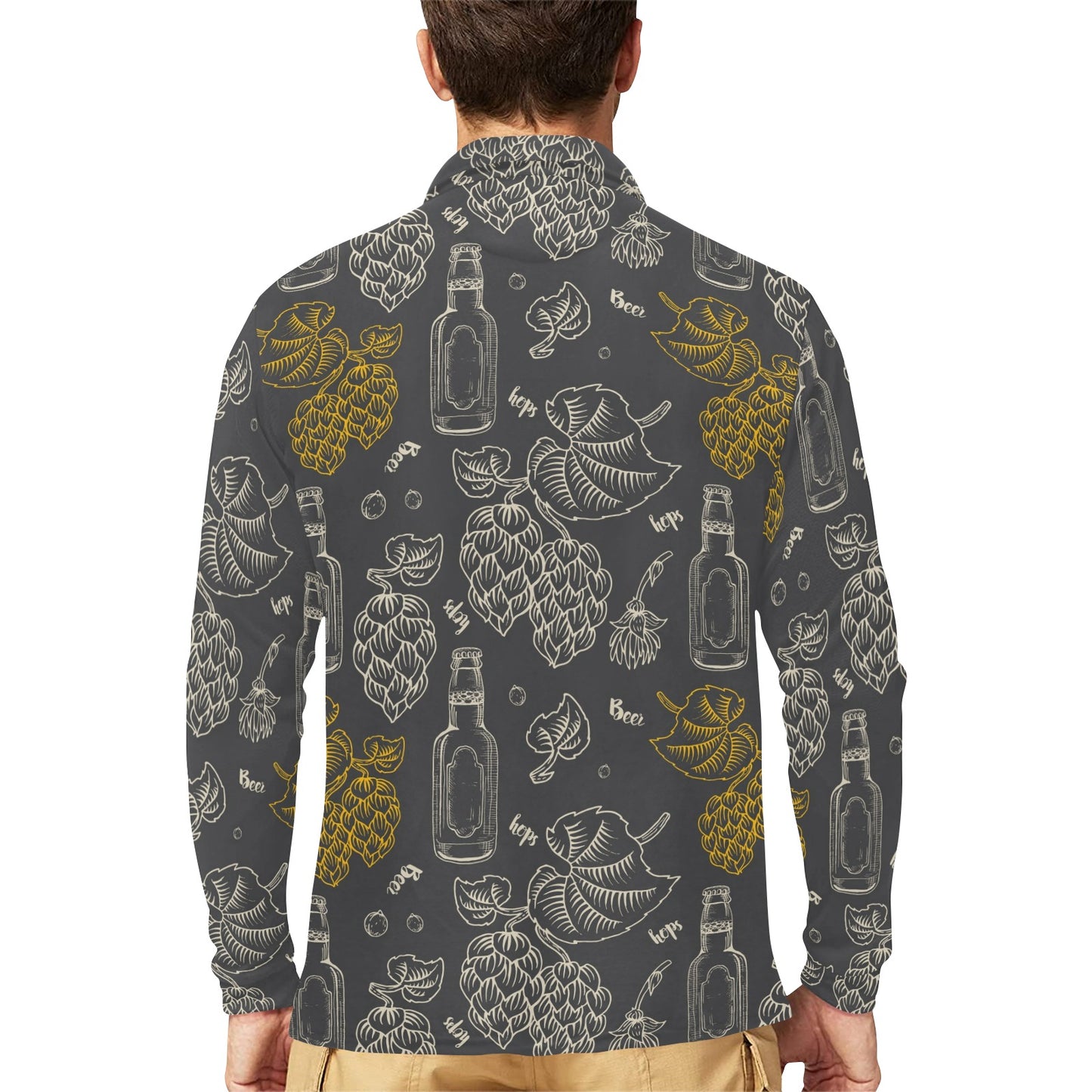 Hope Pattern Print Design 01 Long Sleeve Polo Shirt For Men's