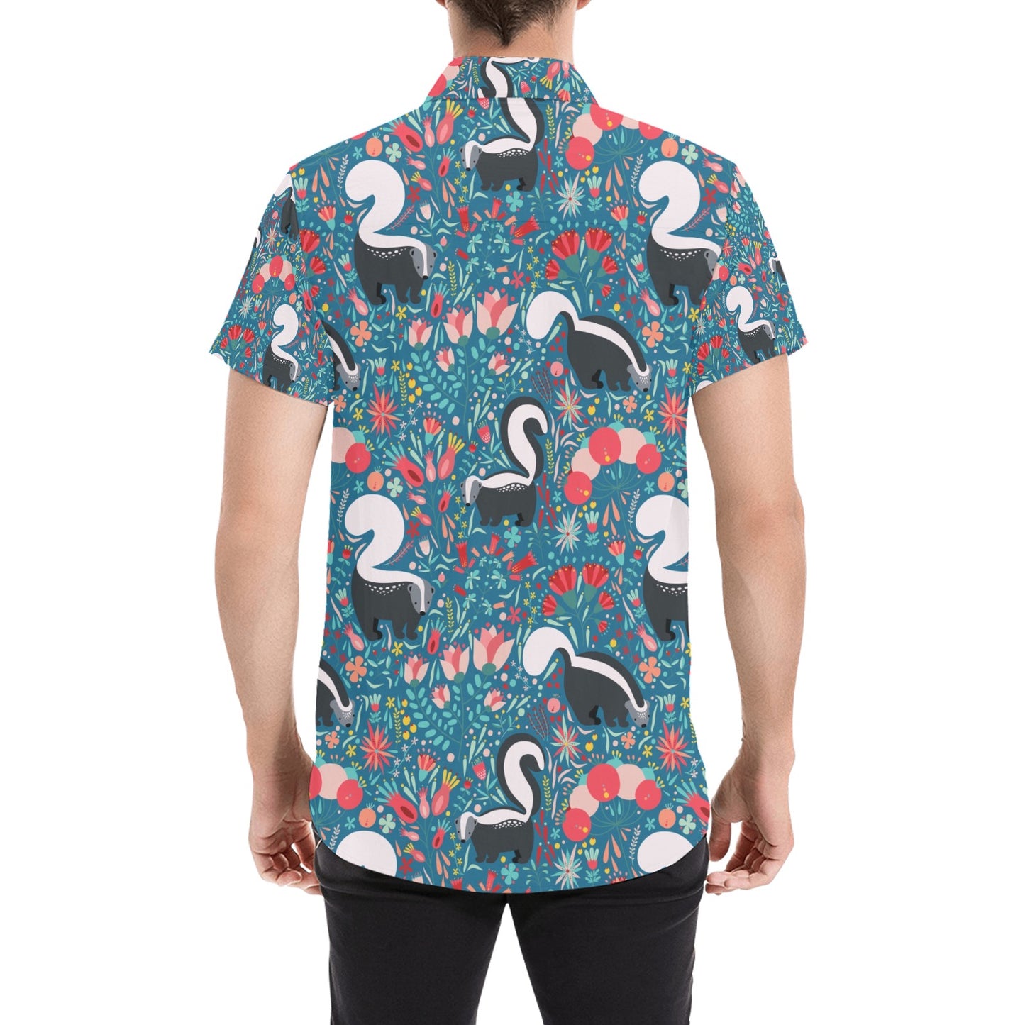 Skunk Print Design LKS302 Men Short Sleeve Button Up Shirt