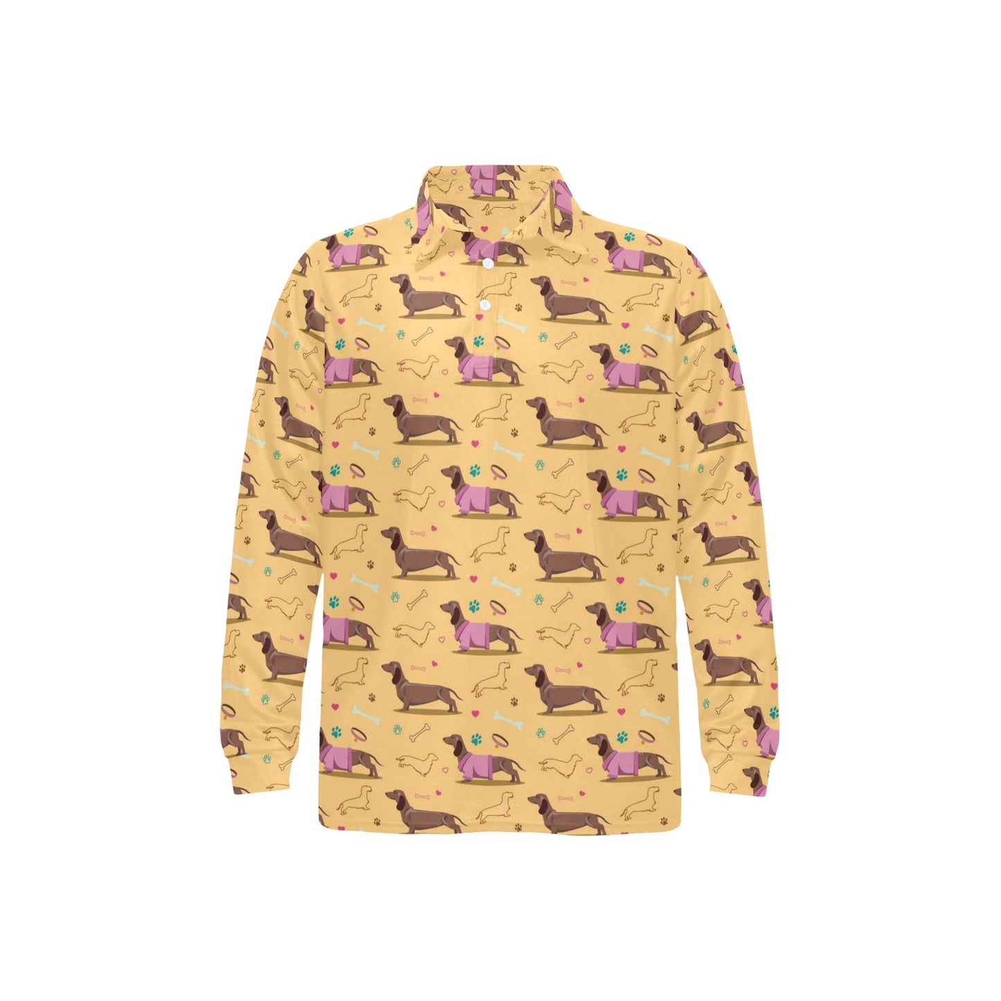 Dachshund Pattern Print Design 07 Long Sleeve Polo Shirt For Men's