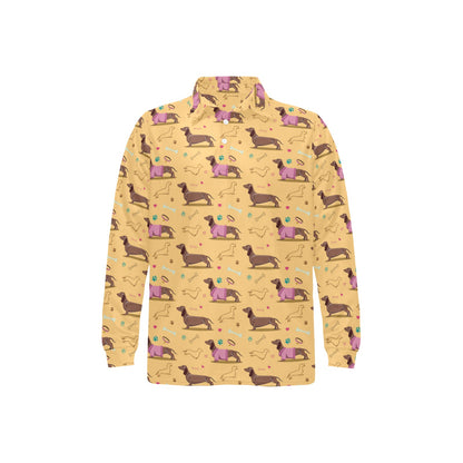 Dachshund Pattern Print Design 07 Long Sleeve Polo Shirt For Men's