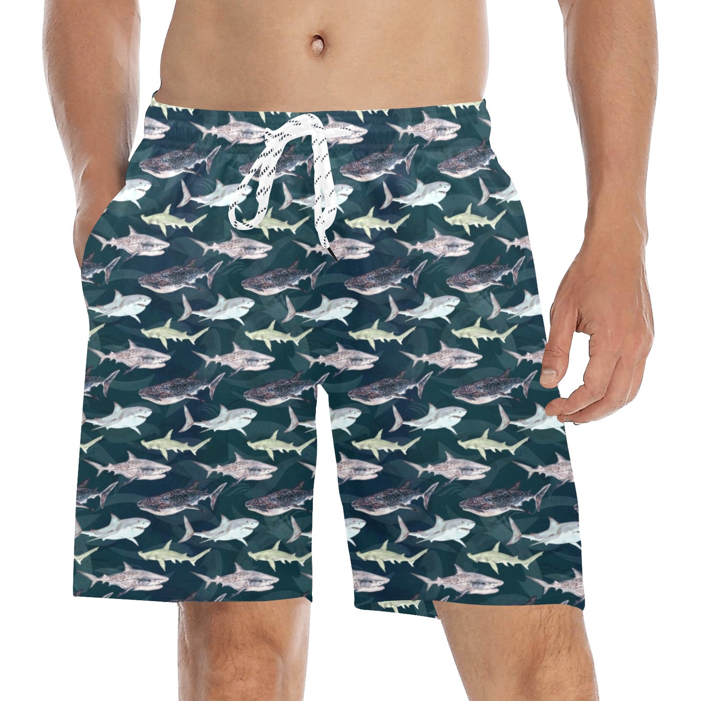 Shark Pattern Print Men's Swim Trunks Beach Shorts