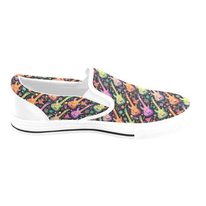 Electric Guitar Print Design LKS403 White Slip Ons Canvas Women's Shoes
