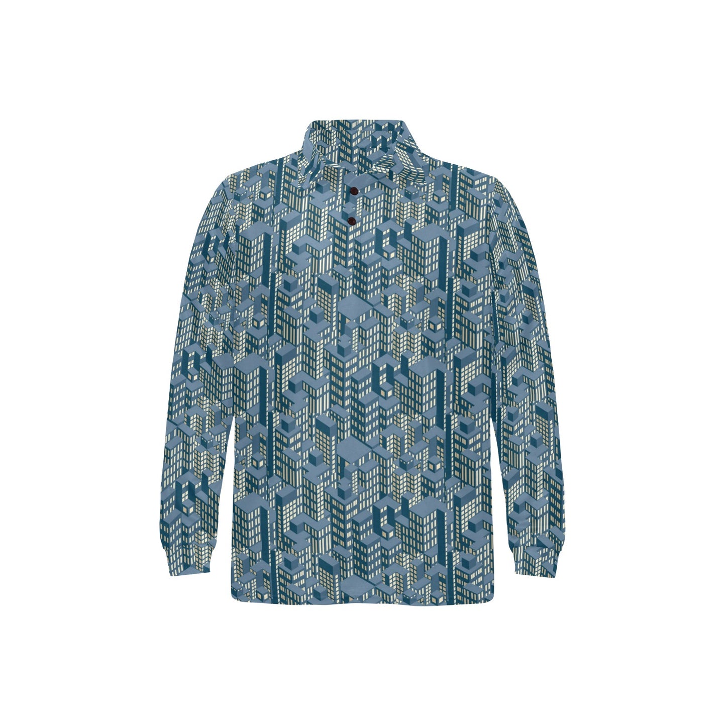 City  Pattern Print Design 01 Long Sleeve Polo Shirt For Men's