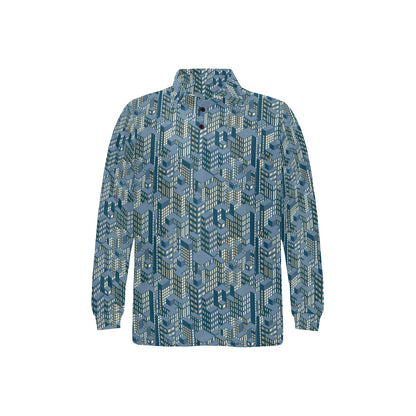 City  Pattern Print Design 01 Long Sleeve Polo Shirt For Men's