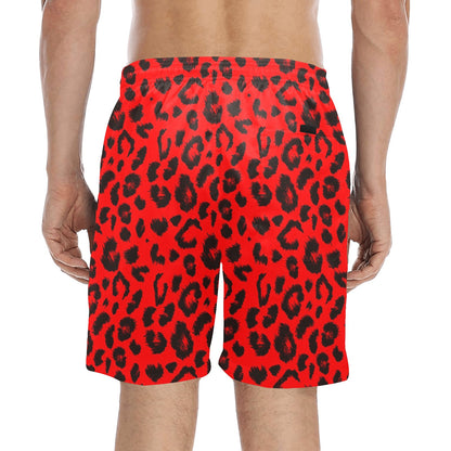 Leopard Red Skin Print Men's Swim Trunks Beach Shorts