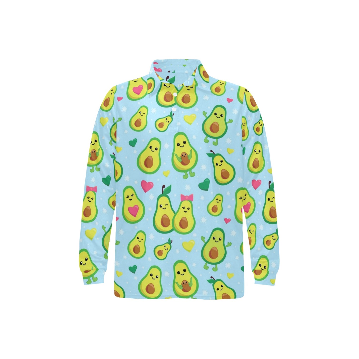 Avocado Pattern Print Design AC09 Long Sleeve Polo Shirt For Men's