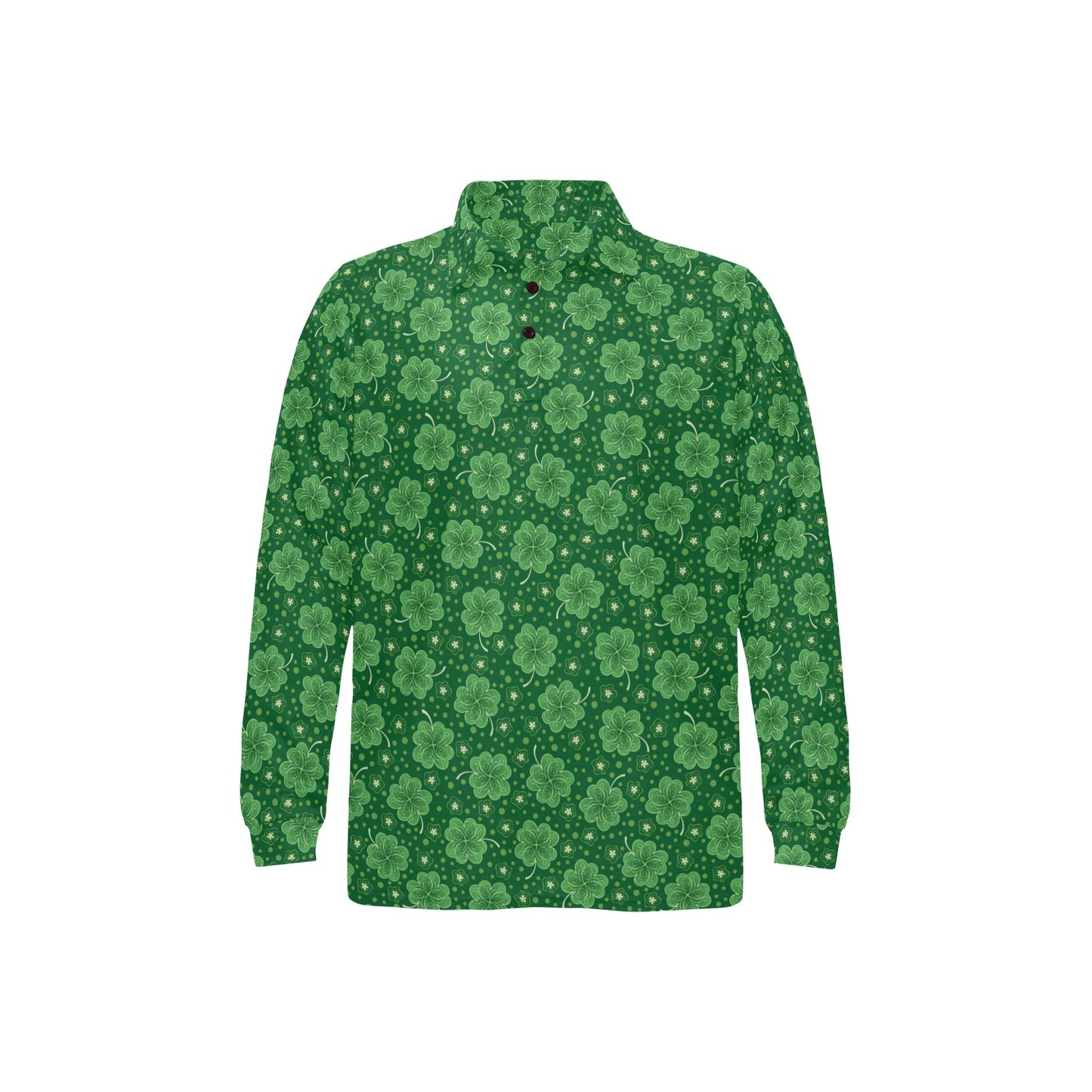 Shamrock Design Print Long Sleeve Polo Shirt For Men's