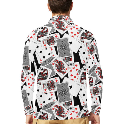 Poker Cards Pattern Print Design A04 Long Sleeve Polo Shirt For Men's
