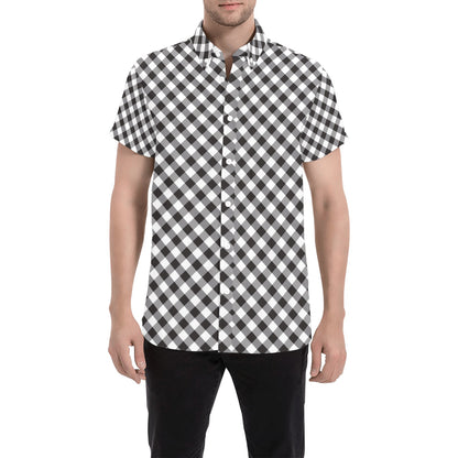 Gingham Print Design LKS402 Men Short Sleeve Button Up Shirt