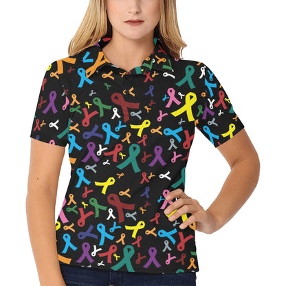 Cancer Awareness Pattern Print Design 03 Women's Polo Shirt