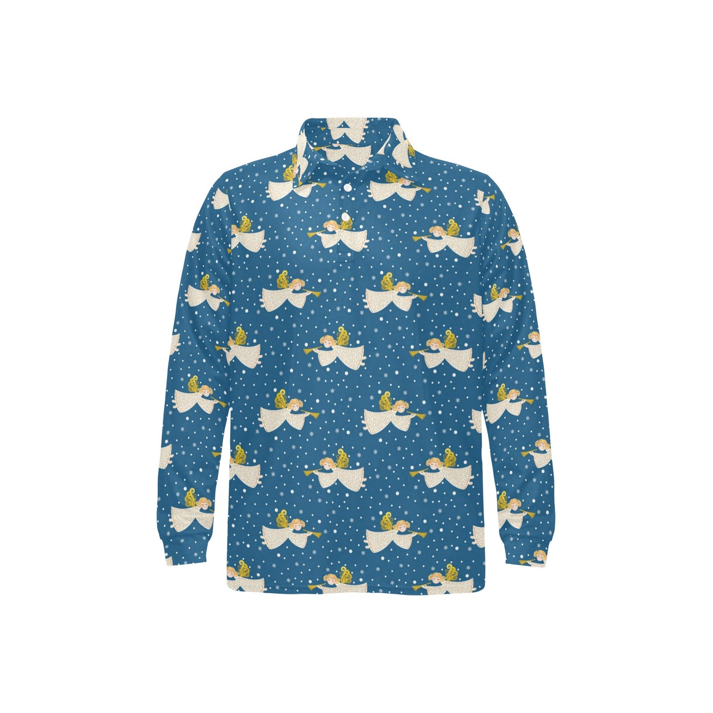 Angel Pattern Print Design 08 Long Sleeve Polo Shirt For Men's