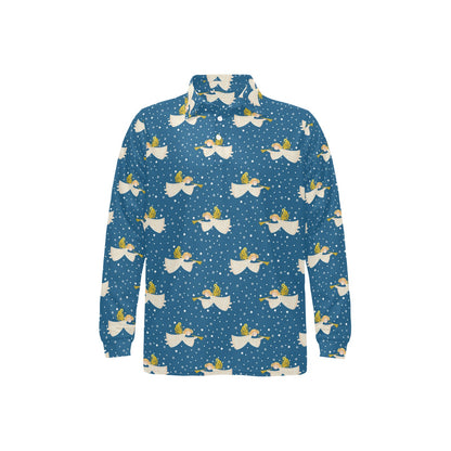 Angel Pattern Print Design 08 Long Sleeve Polo Shirt For Men's