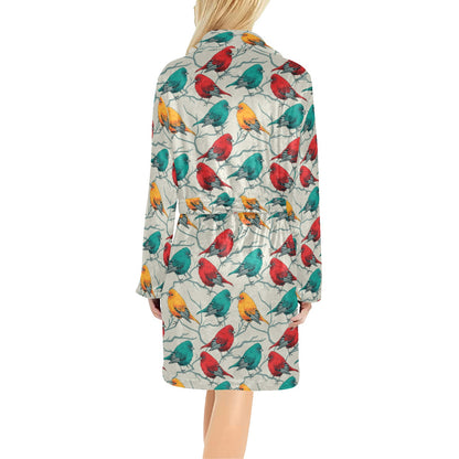 Birds Pattern Print Design 04 Women's Fleece Robe