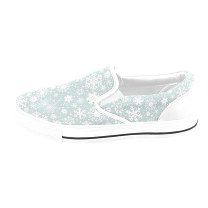 Snowflake Print Design LKS303 White Slip Ons Canvas Women's Shoes