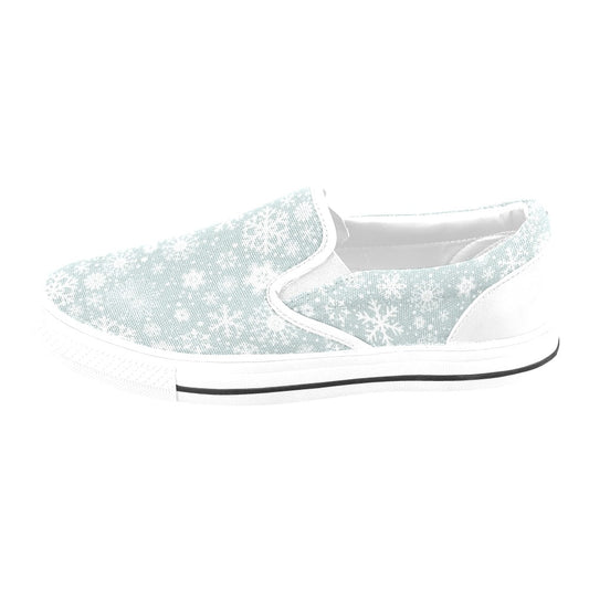Snowflake Print Design LKS303 White Slip Ons Canvas Women's Shoes