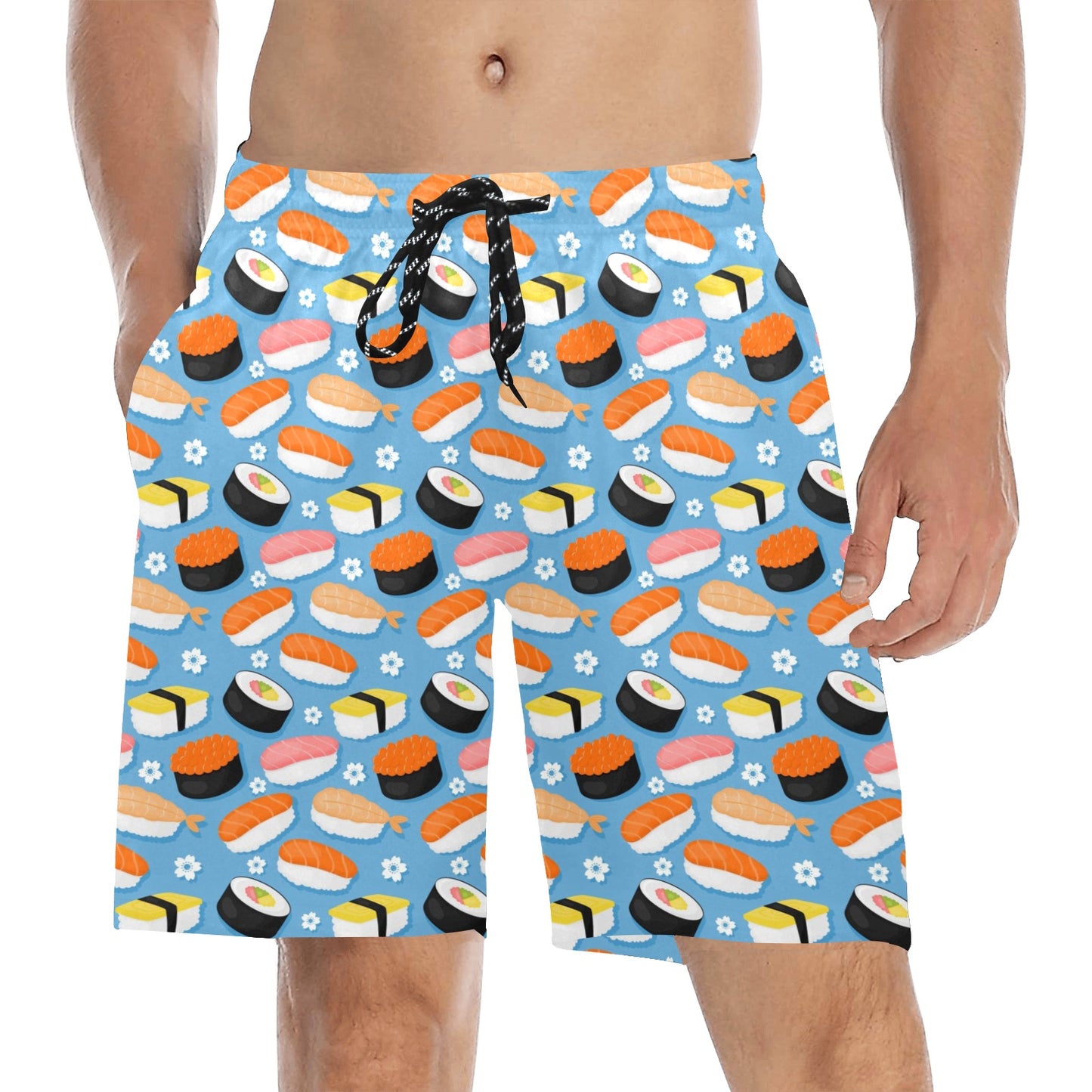 Sushi Print Design LKS304 Men's Swim Trunks Beach Shorts