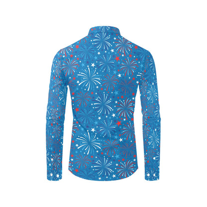 Firework Celebration Print Design LKS304 Men's Long Sleeve Dress Shirt