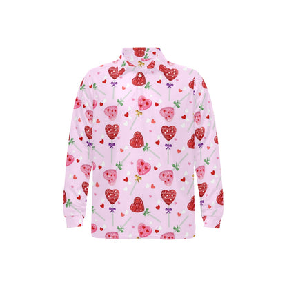 Lollipop Pattern Print Design LL07 Long Sleeve Polo Shirt For Men's