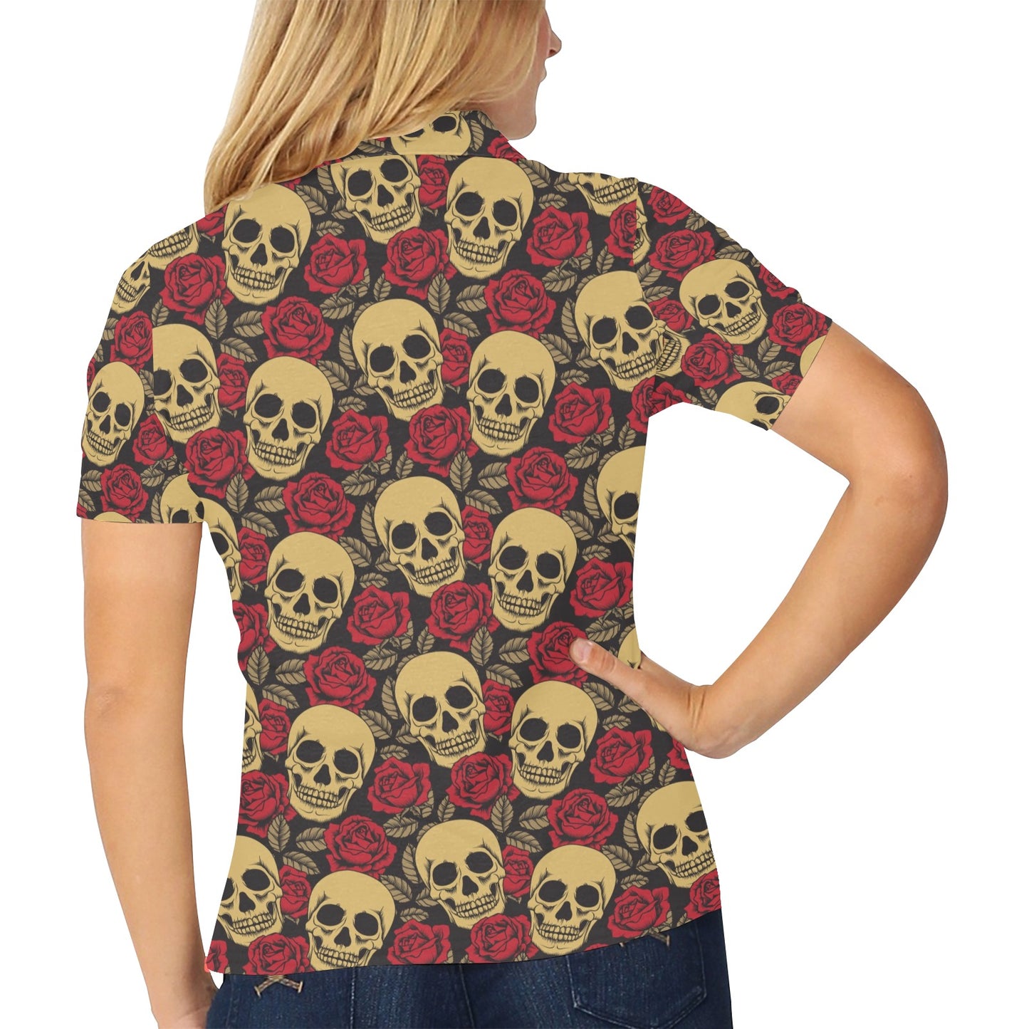 Skull And Roses Print Design LKS302 Women's Polo Shirt