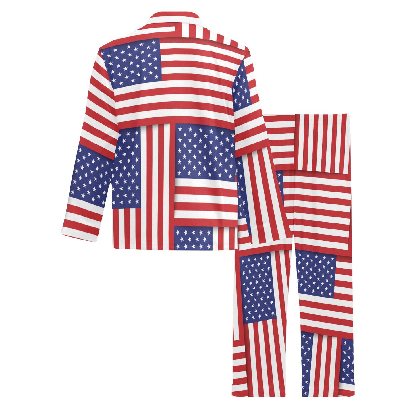 Patriotic US Flag Pattern Print Design A01 Men's Long Pajama Set