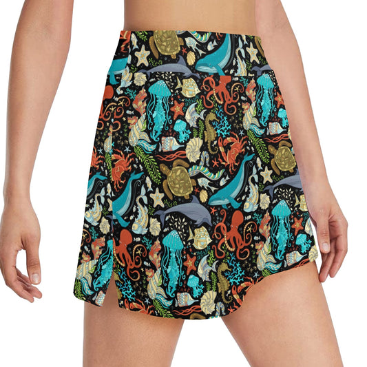 Underwater Animal Print Design LKS301 17" Golf & Pickleball Skort with Pockets