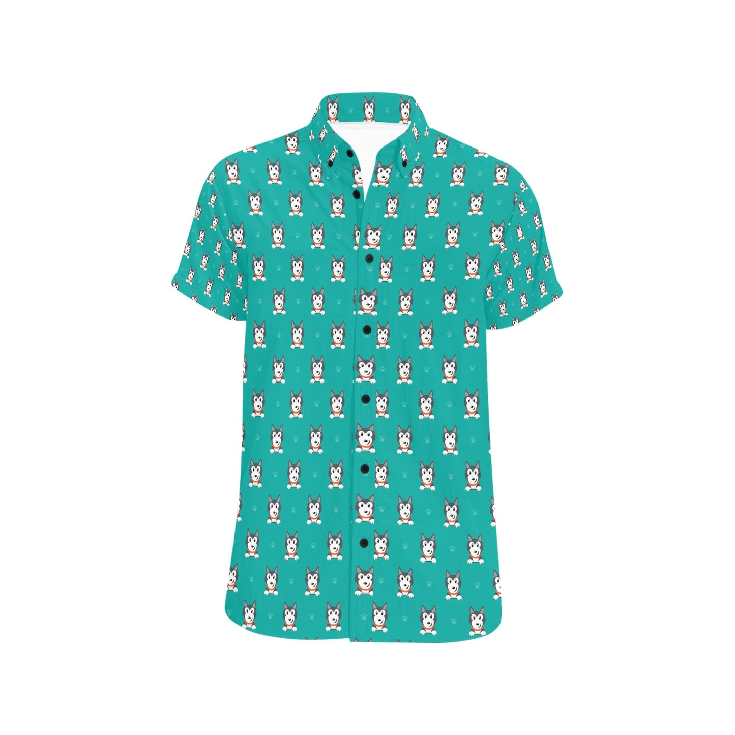 Siberian Huskies Print Design LKS304 Men Short Sleeve Button Up Shirt