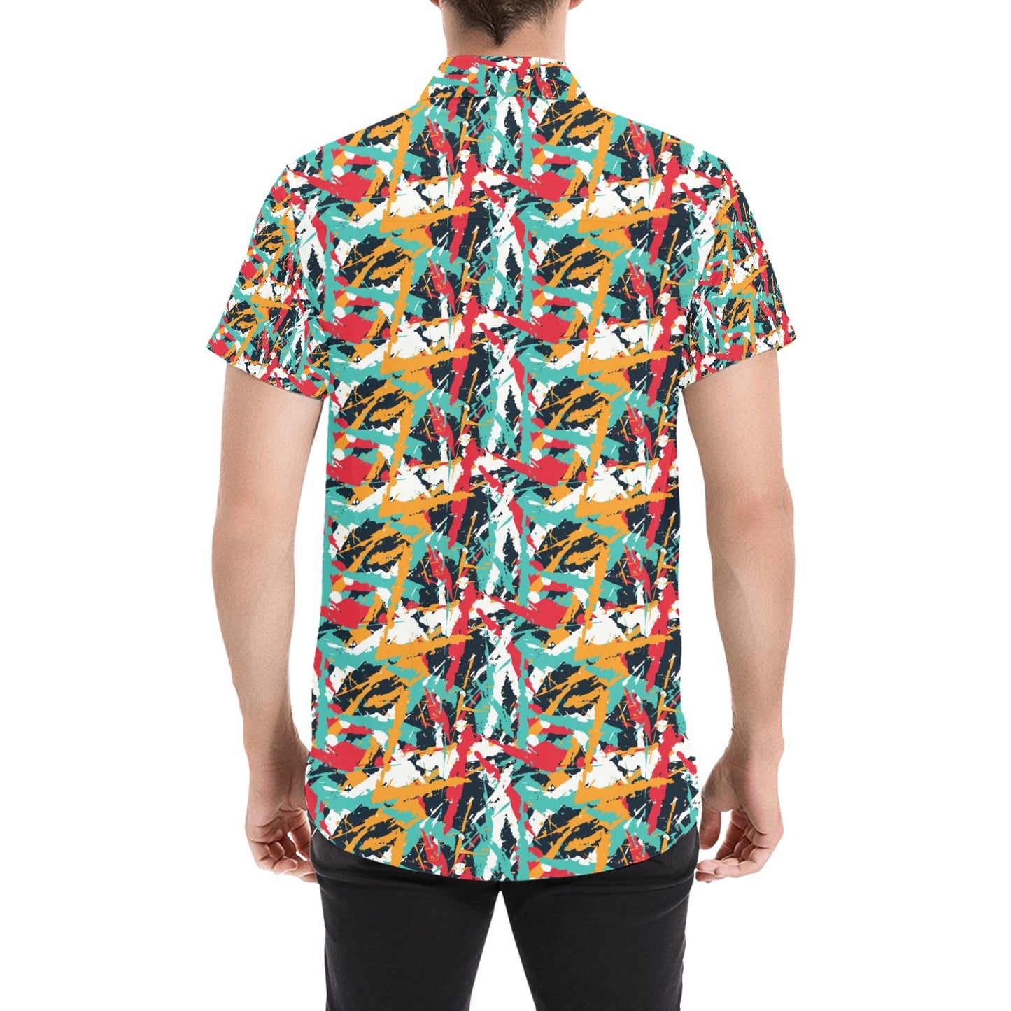 Splatter Print Design LKS304 Men Short Sleeve Button Up Shirt