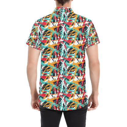 Splatter Print Design LKS304 Men Short Sleeve Button Up Shirt