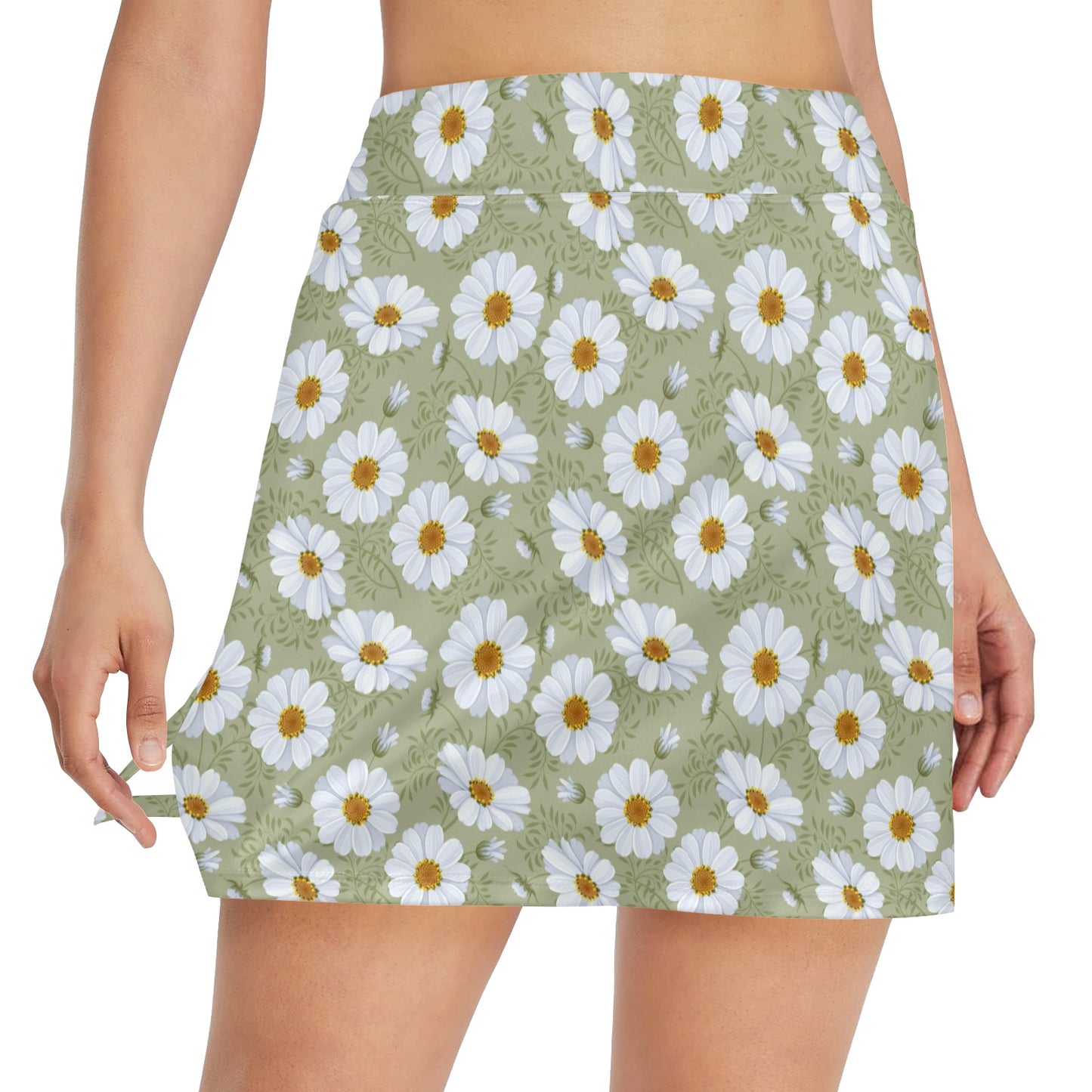 Daisy Yellow Print Pattern 17" Golf & Pickleball Skort with Pockets