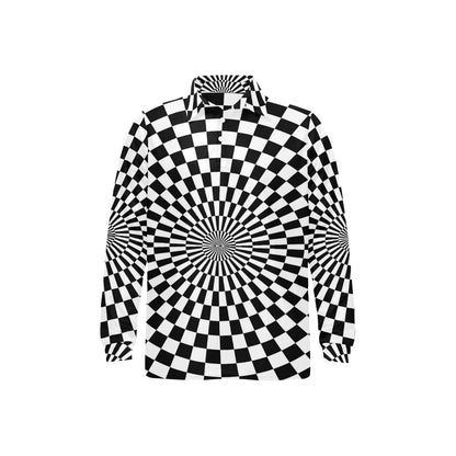 Checkered Flag Optical illusion Long Sleeve Polo Shirt For Men's