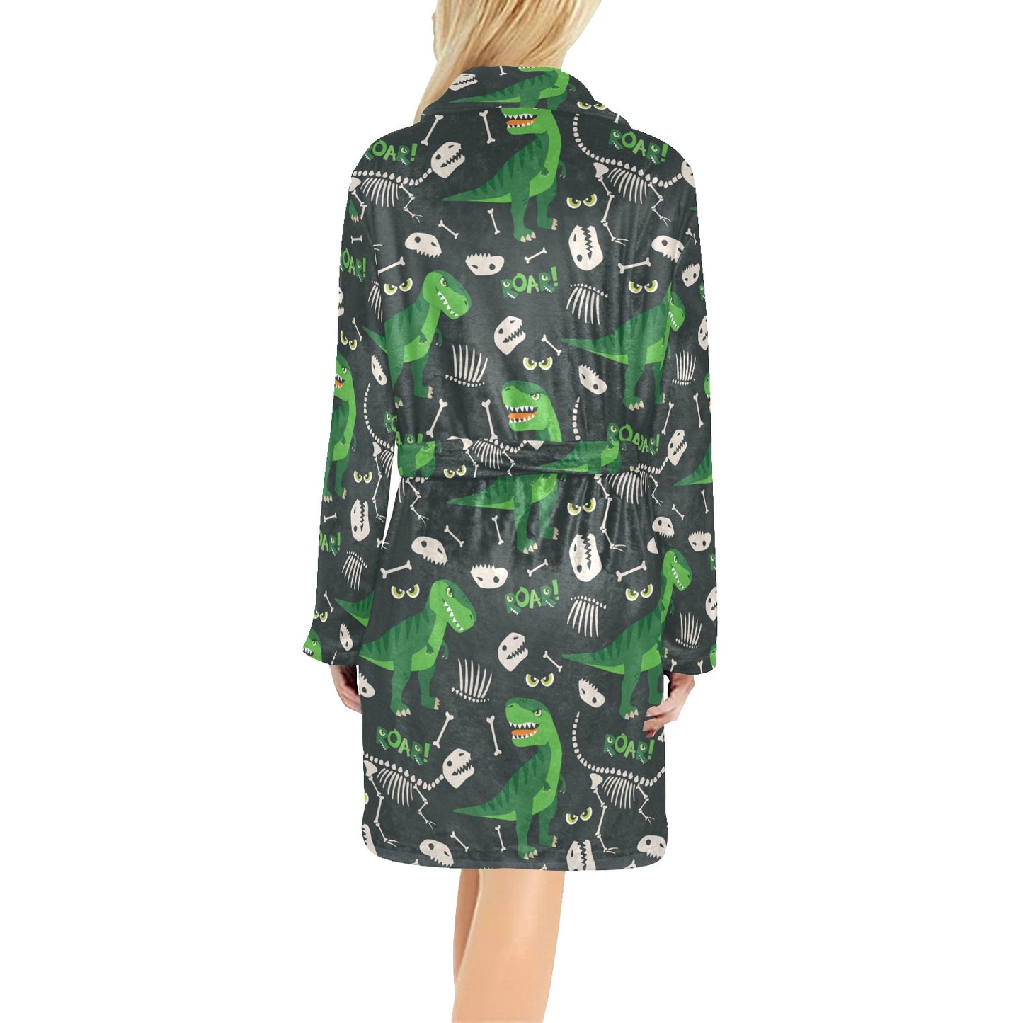T Rex Pattern Print Design A05 Women's Fleece Robe