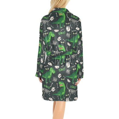 T Rex Pattern Print Design A05 Women's Fleece Robe