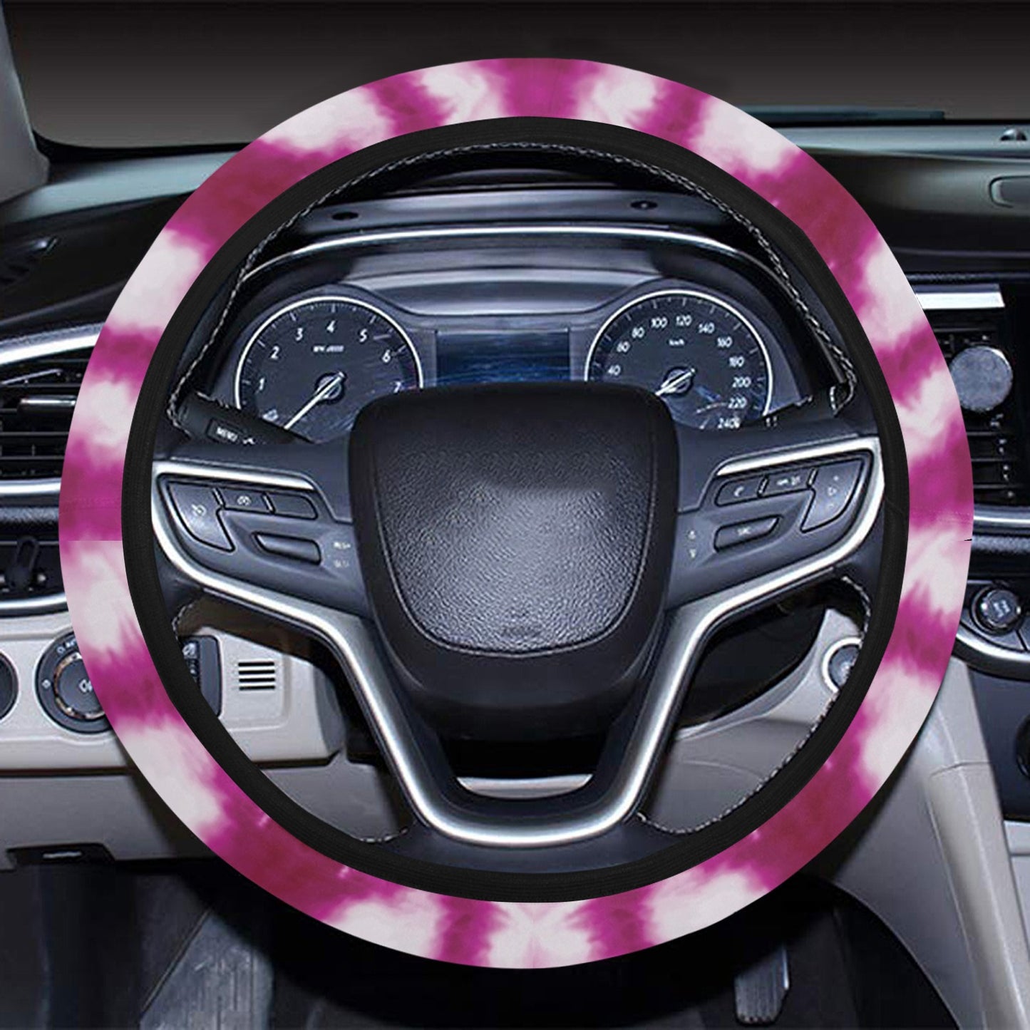 Tie Dye Dark Pink Print Design LKS303 Steering Wheel Cover with Elastic Edge