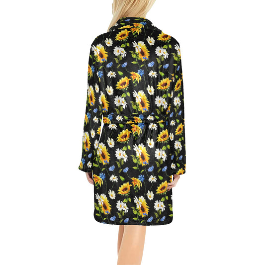 Sunflower Chamomile Bright Color Print Women's Fleece Robe