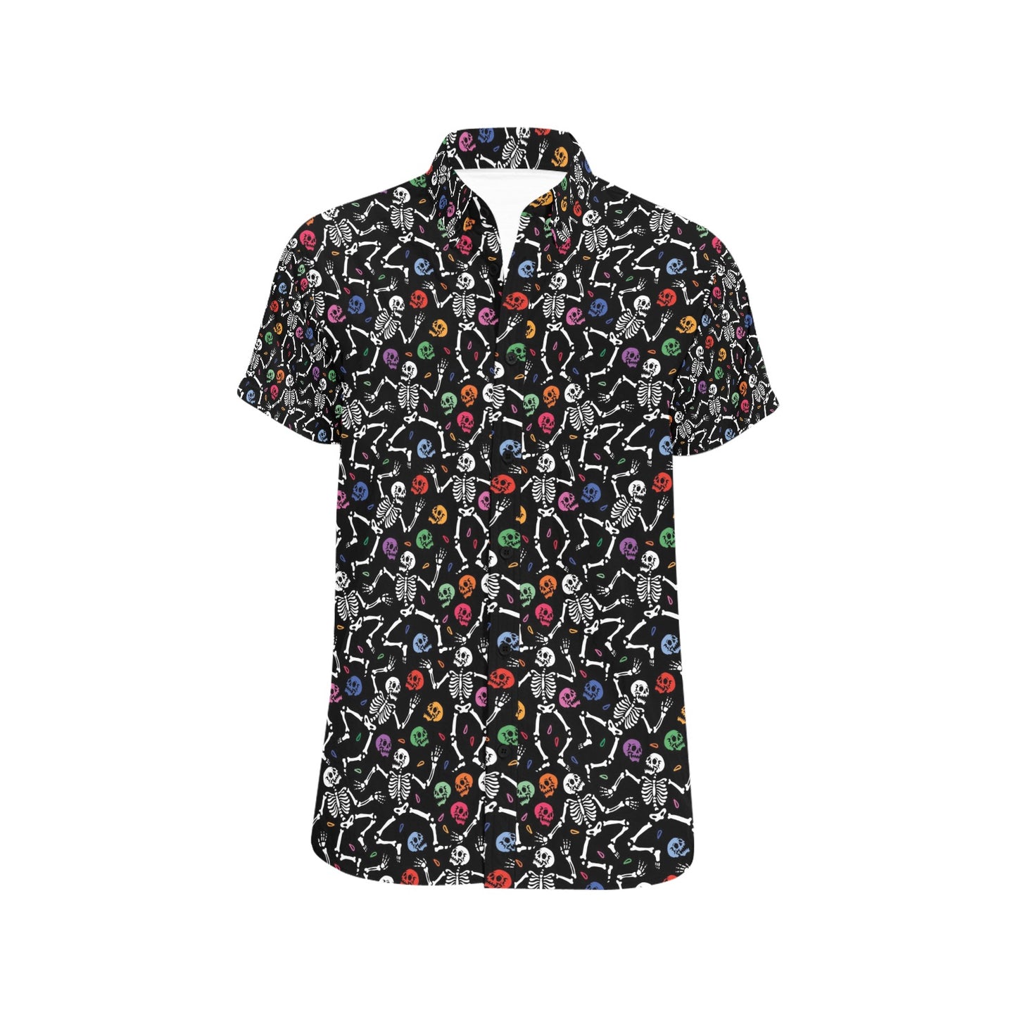 Skeleton Print Design LKS307 Men Short Sleeve Button Up Shirt