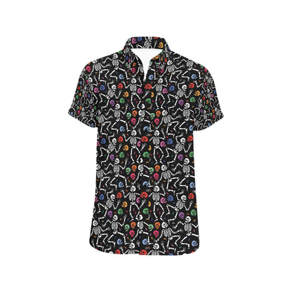 Skeleton Print Design LKS307 Men Short Sleeve Button Up Shirt