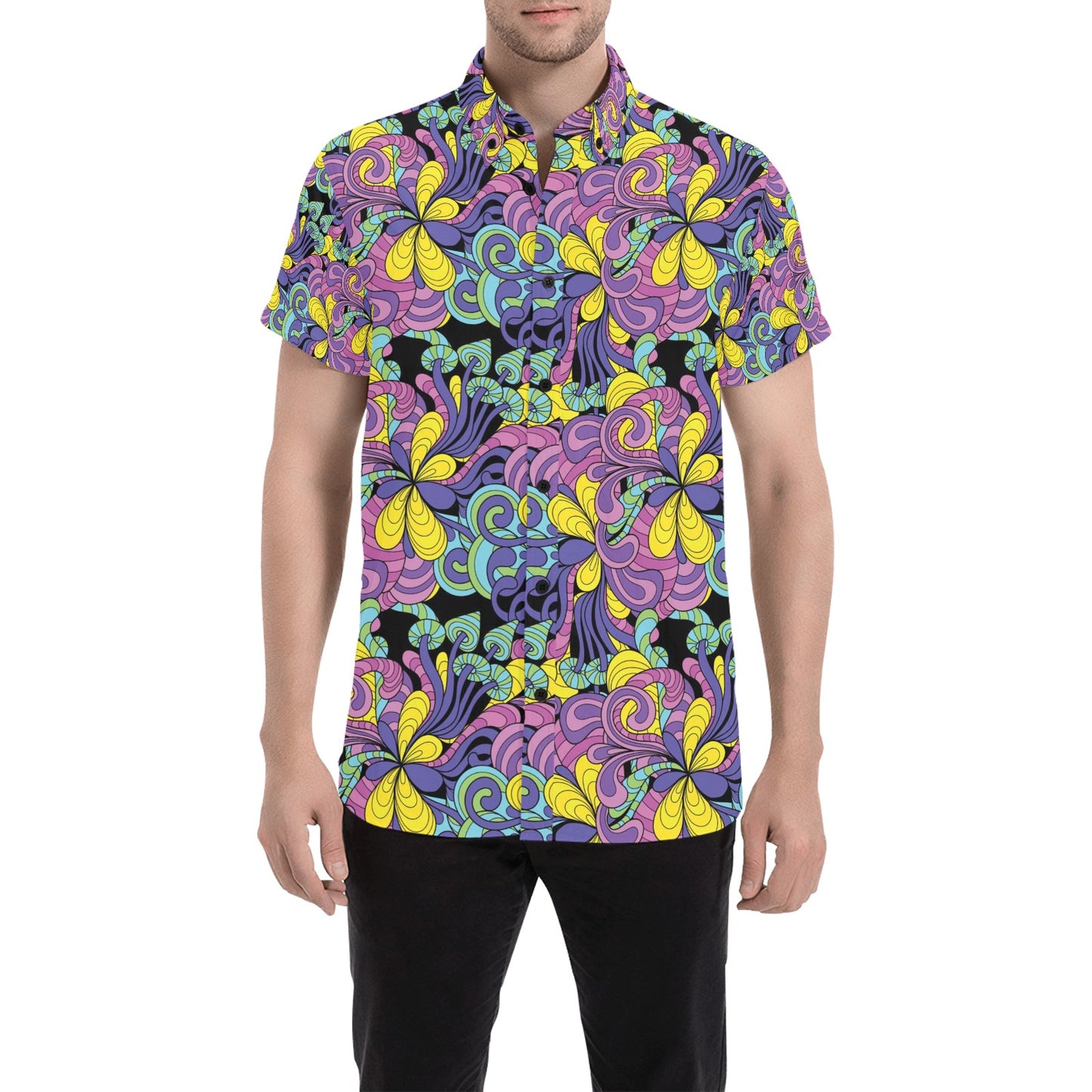 Trippy Print Design LKS305 Men Short Sleeve Button Up Shirt