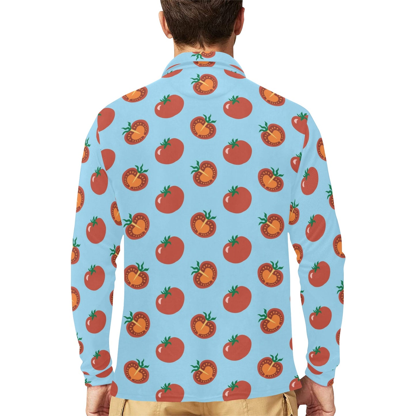 Tomato Print Design LKS304 Long Sleeve Polo Shirt For Men's