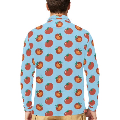 Tomato Print Design LKS304 Long Sleeve Polo Shirt For Men's