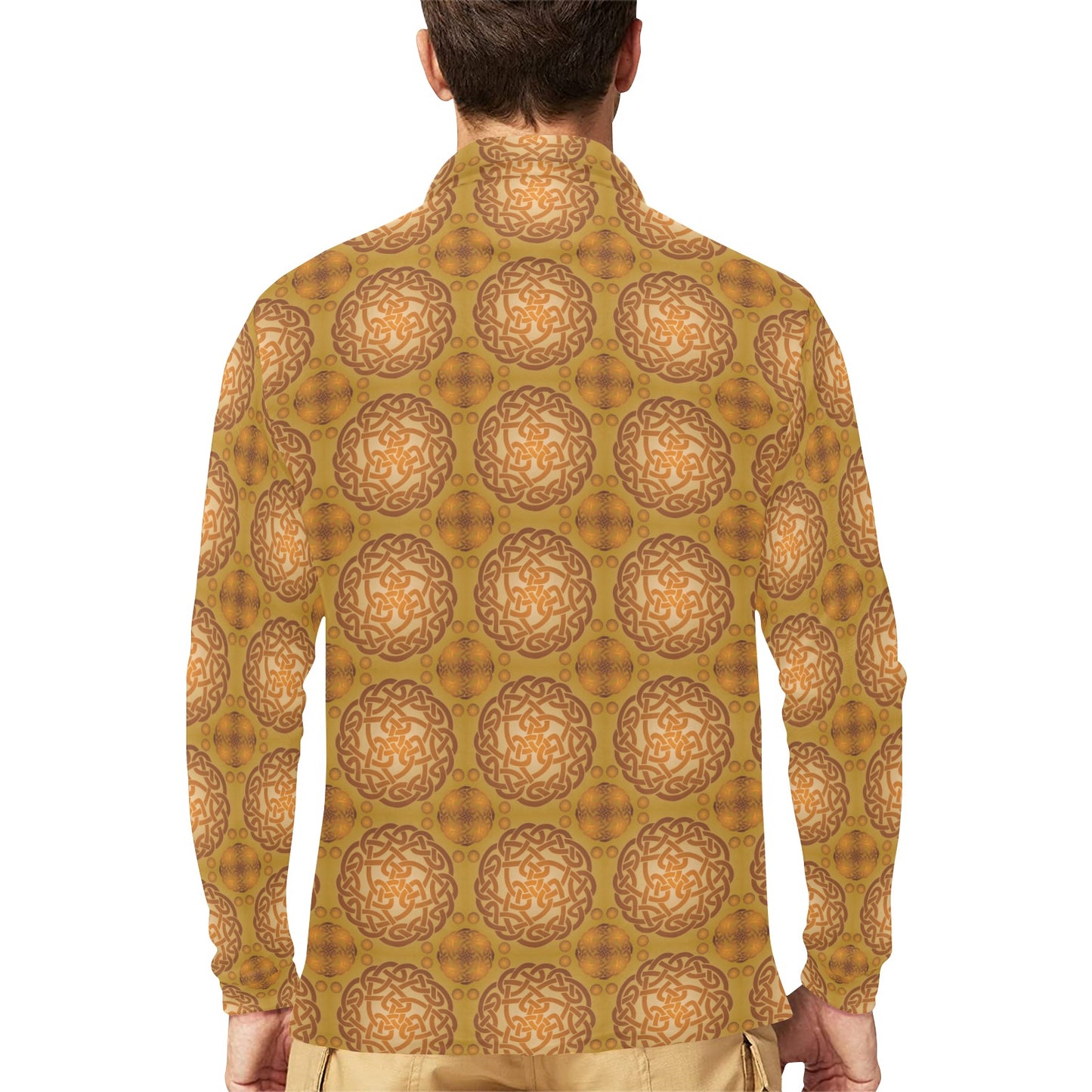 Celtic Pattern Print Design 01 Long Sleeve Polo Shirt For Men's