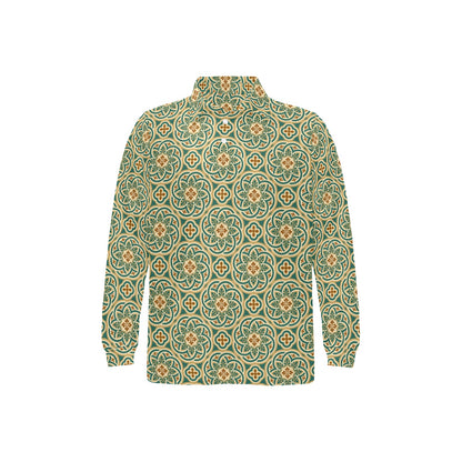 Cross Pattern Print Design 01 Long Sleeve Polo Shirt For Men's