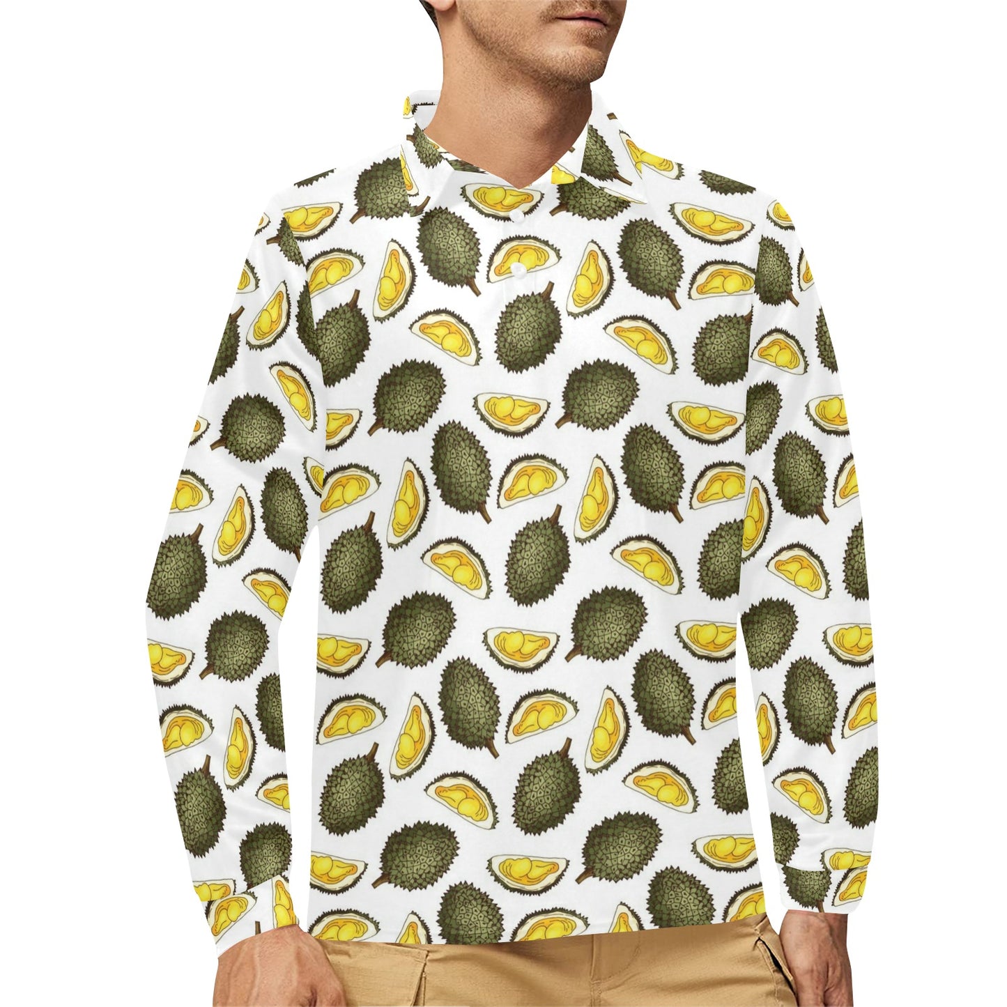 Durian Pattern Print Design DR03 Long Sleeve Polo Shirt For Men's