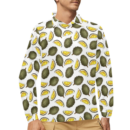 Durian Pattern Print Design DR03 Long Sleeve Polo Shirt For Men's