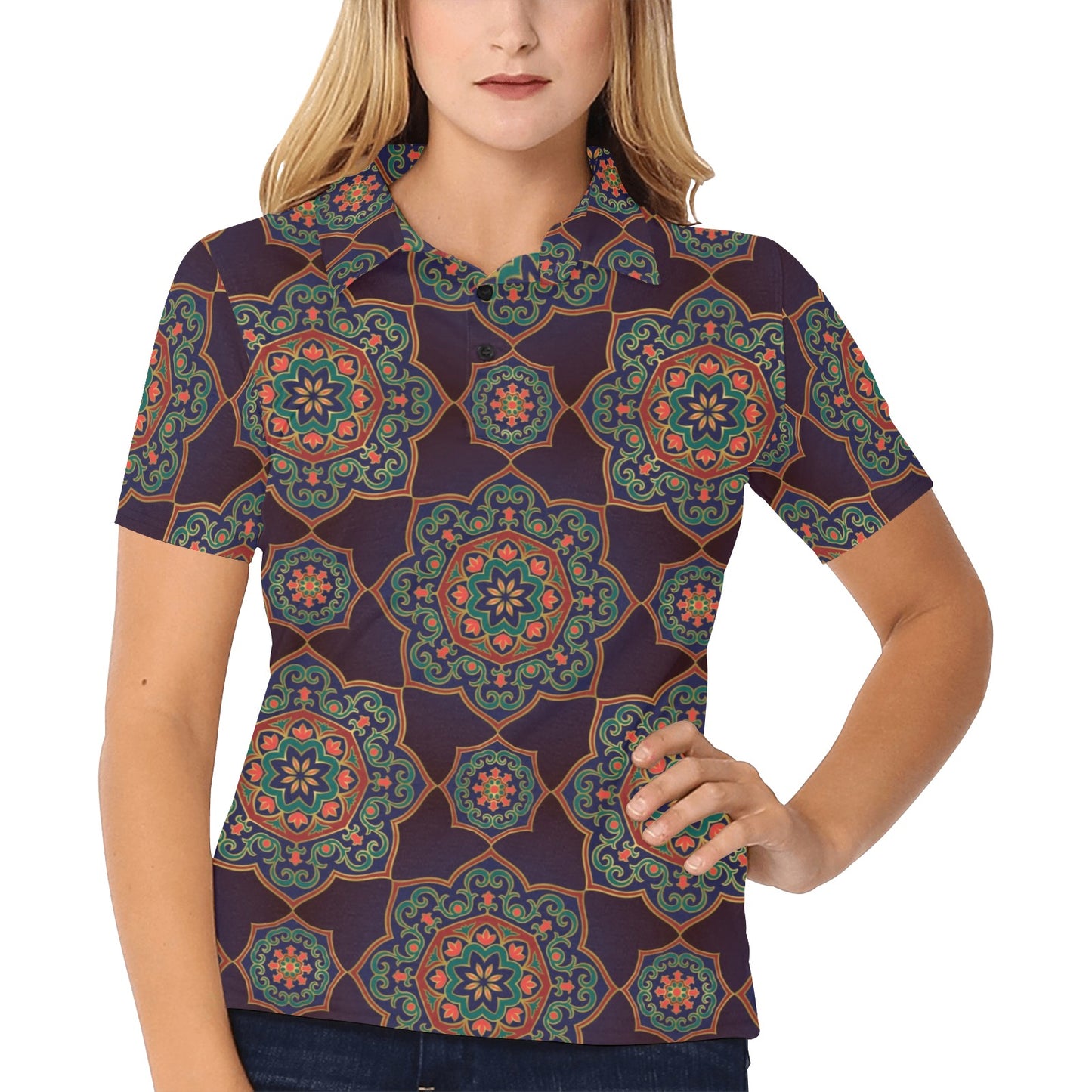 Medallion Pattern Print Design 03 Women's Polo Shirt