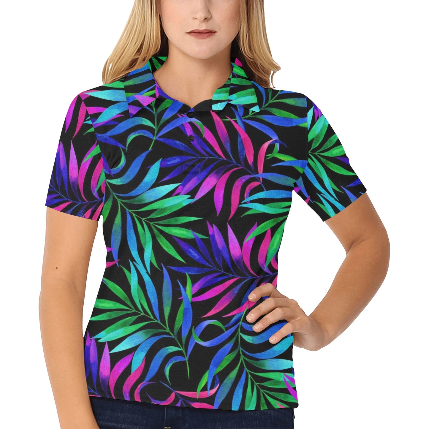 Tropical Flower Pattern Print Design TF010 Women's Polo Shirt
