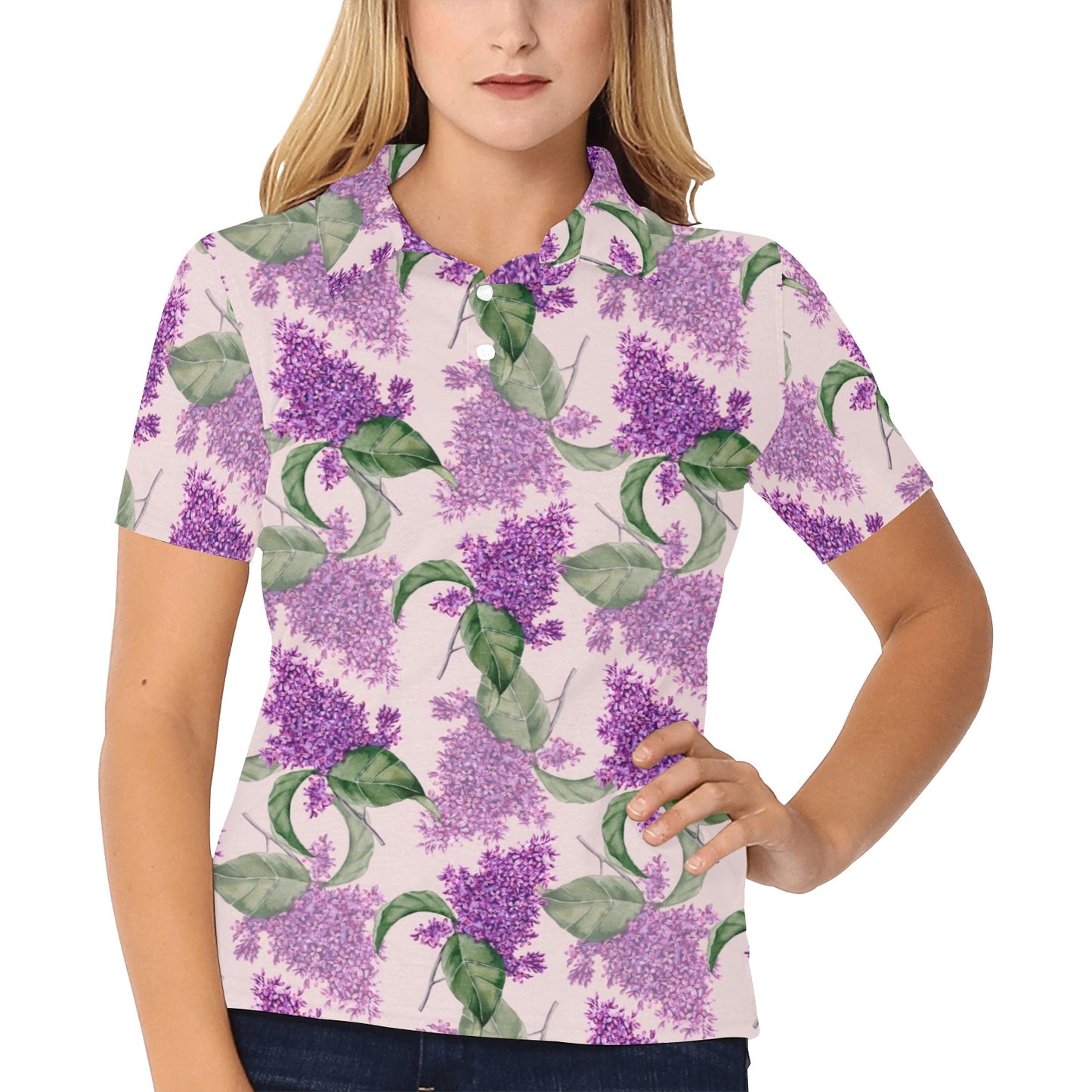 Lilac Pattern Print Design LI02 Women's Polo Shirt