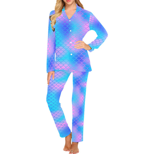 Mermaid Scales Pattern Print Design 04 Women's Long Pajama Set