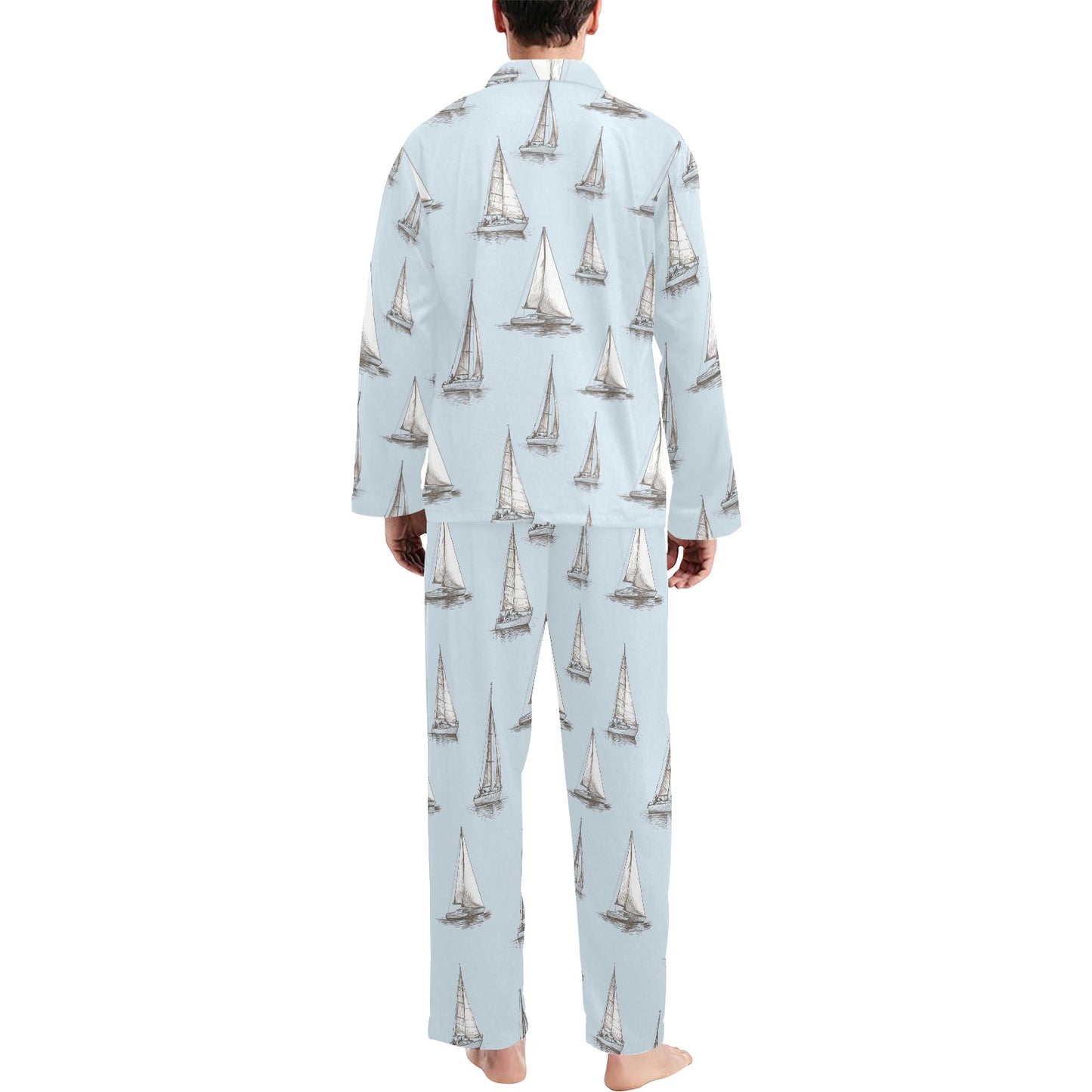 Sailing Ships Pattern Print Design A01 Men's Long Pajama Set