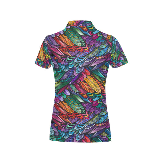 Feather Multicolor Design Print Women's Polo Shirt